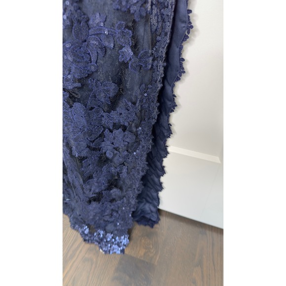 Tadashi Shoji Navy Blue Lace Sequin Gown Formal Maxi Dress Evening Party sz 6 - Picture 12 of 13